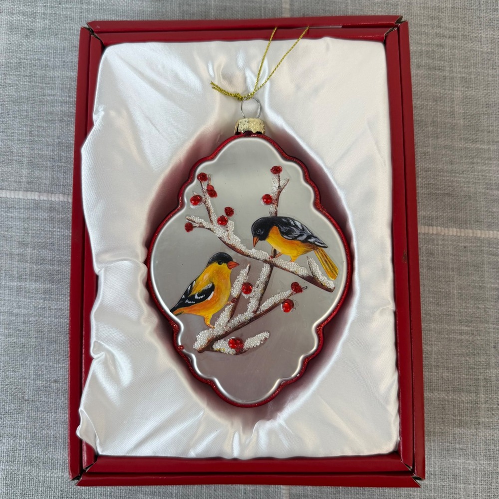 Gold Finch Song Bird Christmas Ornament with Gift Box by Valerie Parr Hill